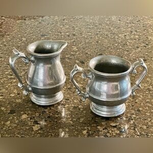 PEWTAREX, OLDE COUNTRY REPRODUCTIONS, YORK PA. CREAM & SUGAR SET.